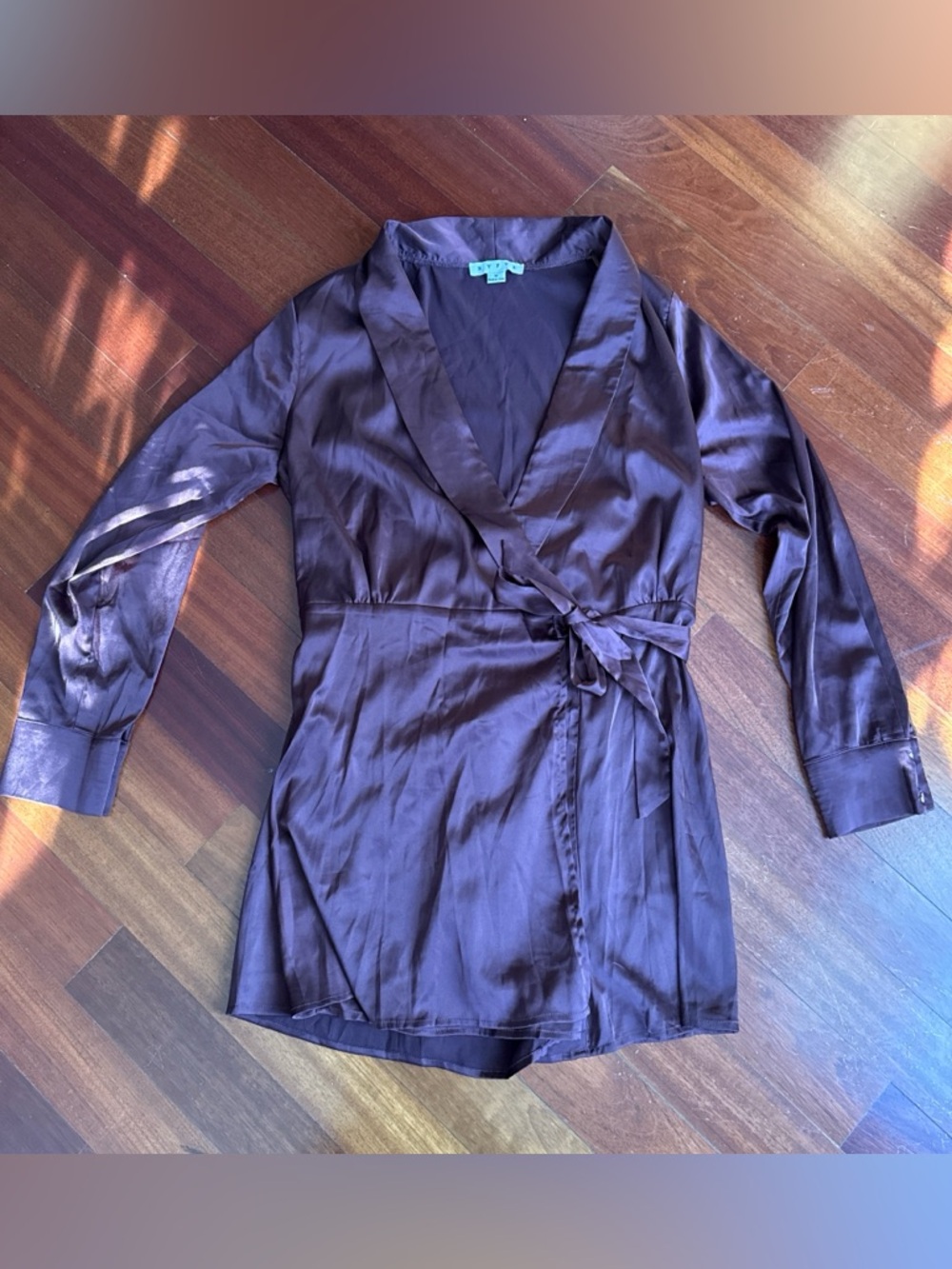 Brown Satin Wrap Romper Dress